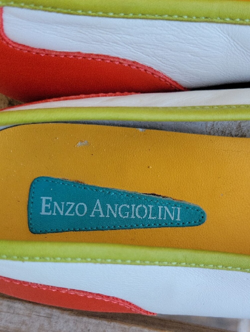 Enzo Angiolini Pink, White and Orange Colorblock Leather Loafers - Picture 2 of 8